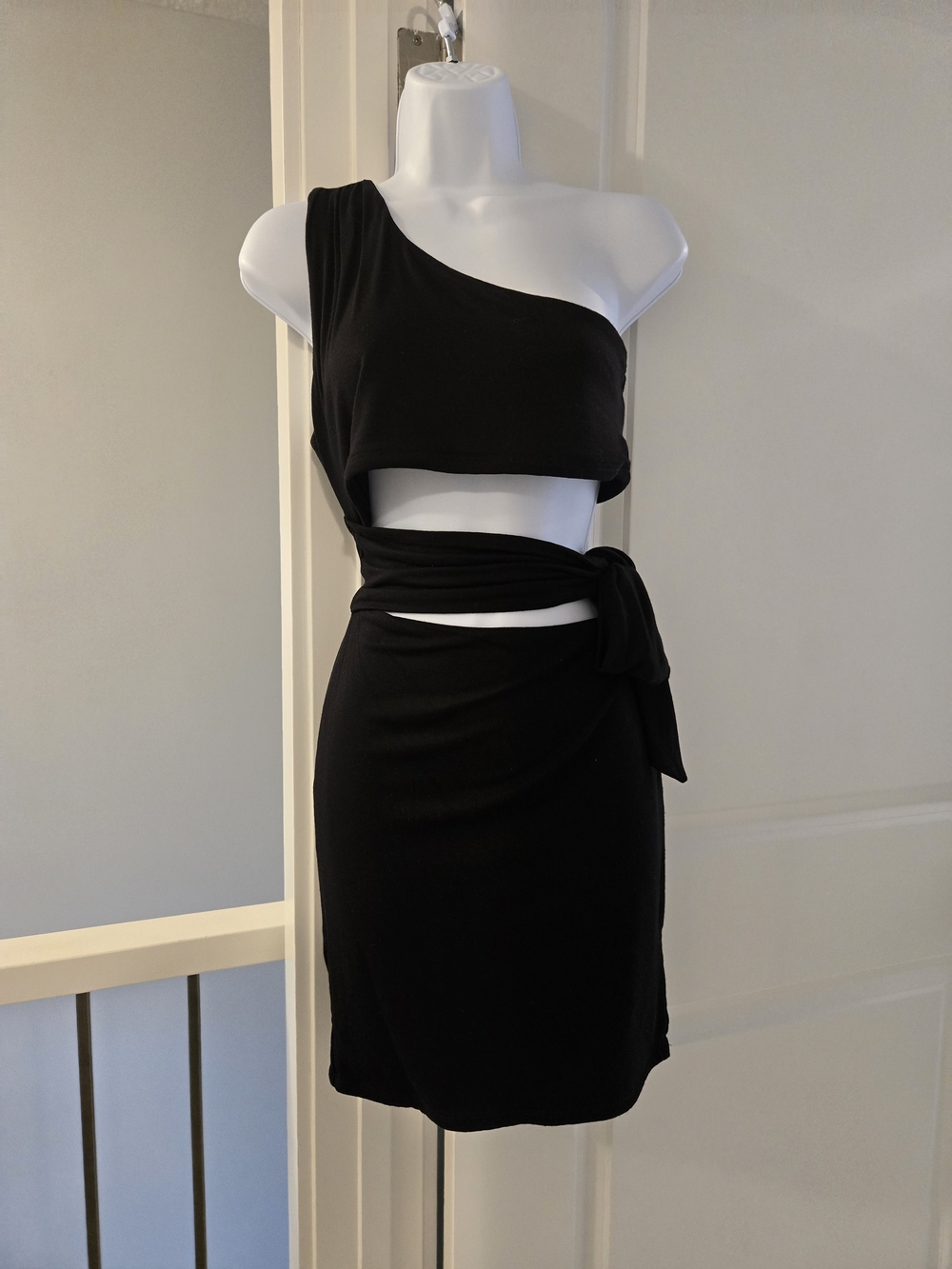 Fashion Nova One-Shoulder Black Cutout Side Tie Dress S - Picture 4 of 16